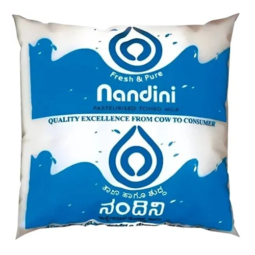 Nandini Pasteurised Toned Milk Pouch, 500ml
