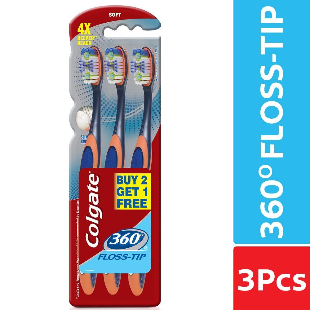 Colgate 360 Floss Tip Bristle Toothbrush - Soft (Buy 2 Get 1 Free)
