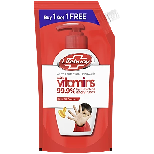 Lifebuoy Total 10 Protect Liquid Handwash Refill Pouch, 675ml (Buy 1 Get 1 Free)