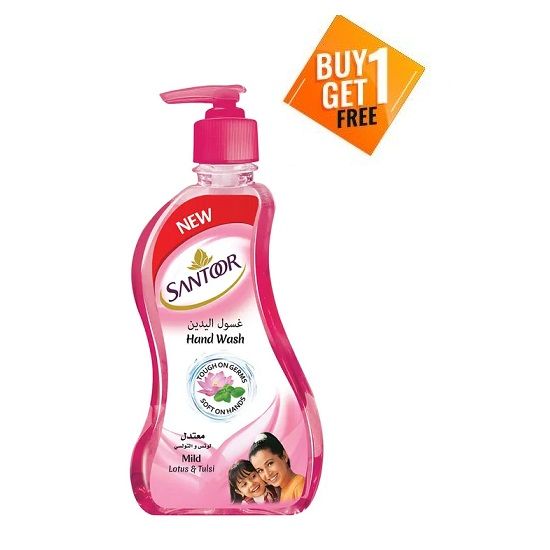 Santoor Mild Hand Wash Pump - Lotus & Tulsi, 200ml (Buy 1 Get 1 Free)