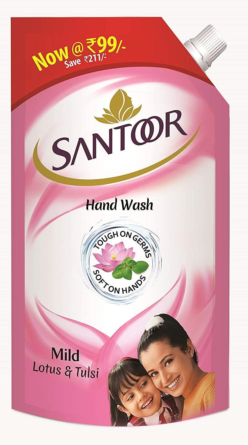 Santoor Mild Hand Wash Refill - Lotus & Tulsi, 750ml