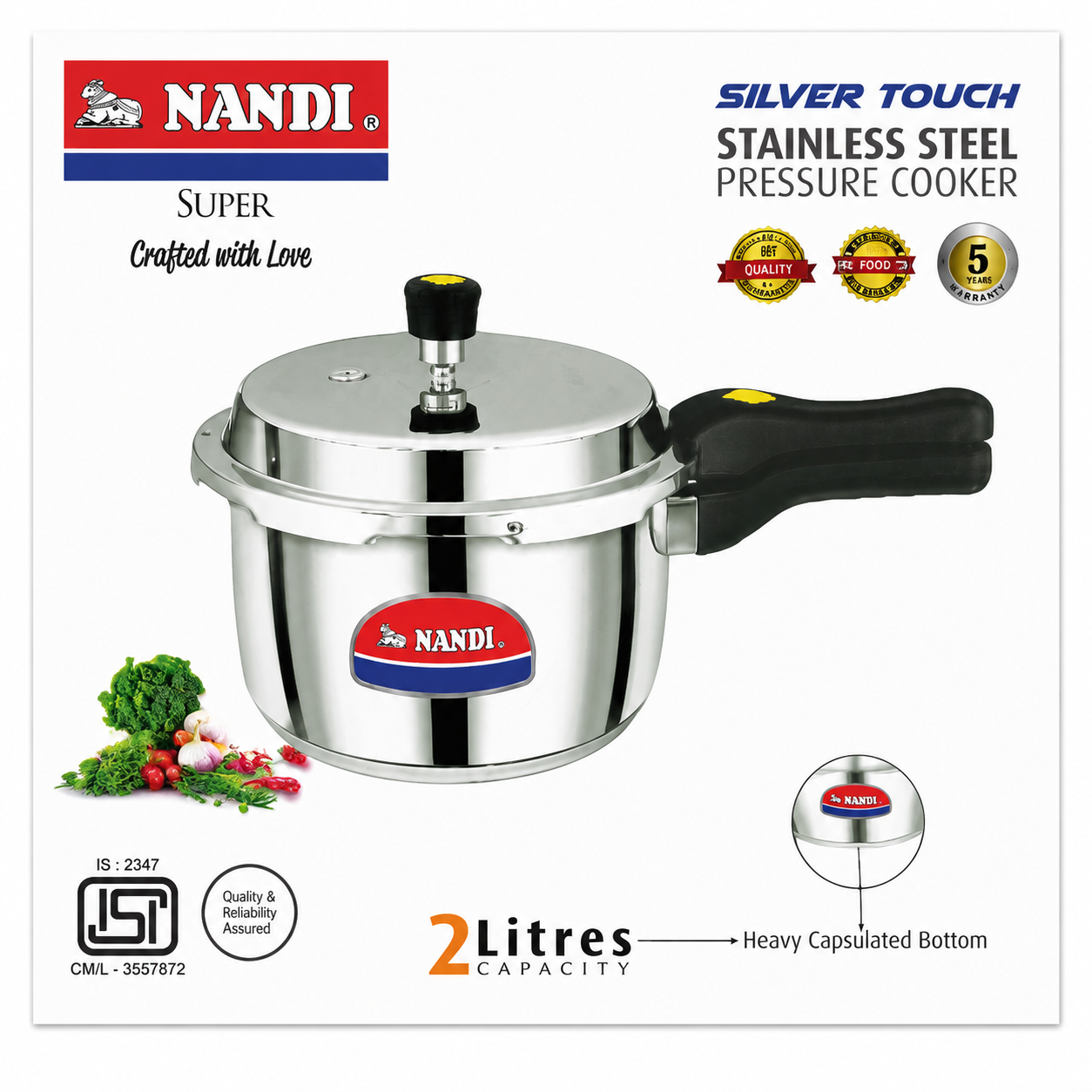 Nandi | Super Silver Touch | Pressure Cooker Stainless Steel (2L)