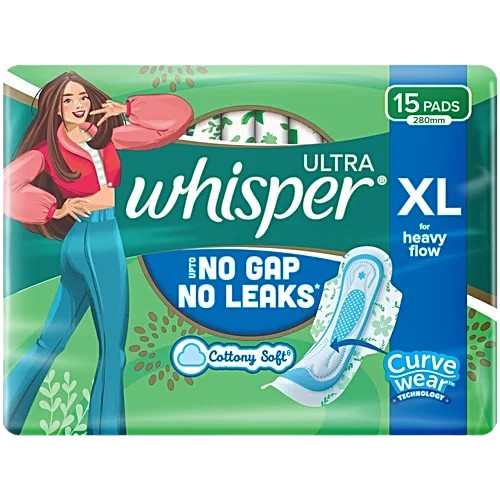 Whisper Ultra Clean Sanitary Pads - XL+, 15pc