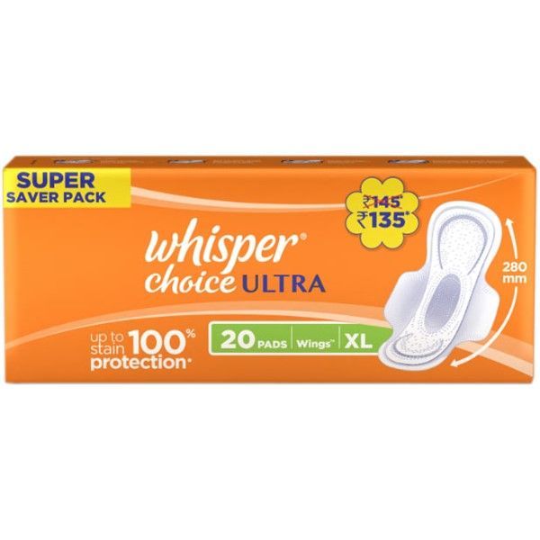 Whisper Choice Ultra Wings Sanitary Pads - XL, 20pcs