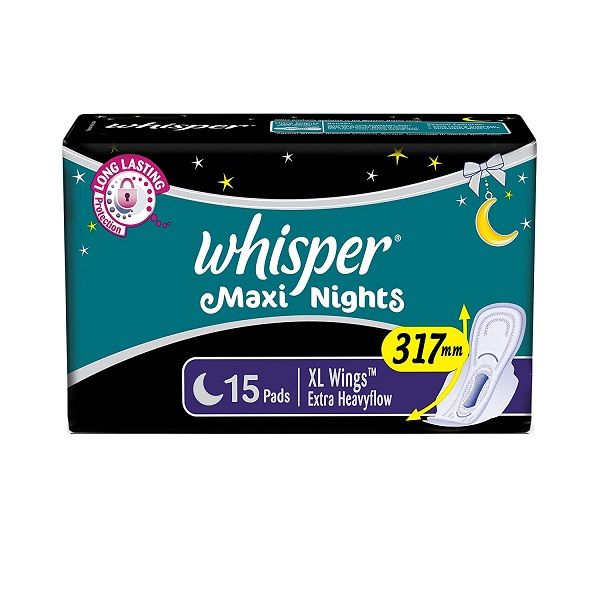 Whisper Maxi Nights Sanitary Pads - Extra Heavyflow, XL, 15pc