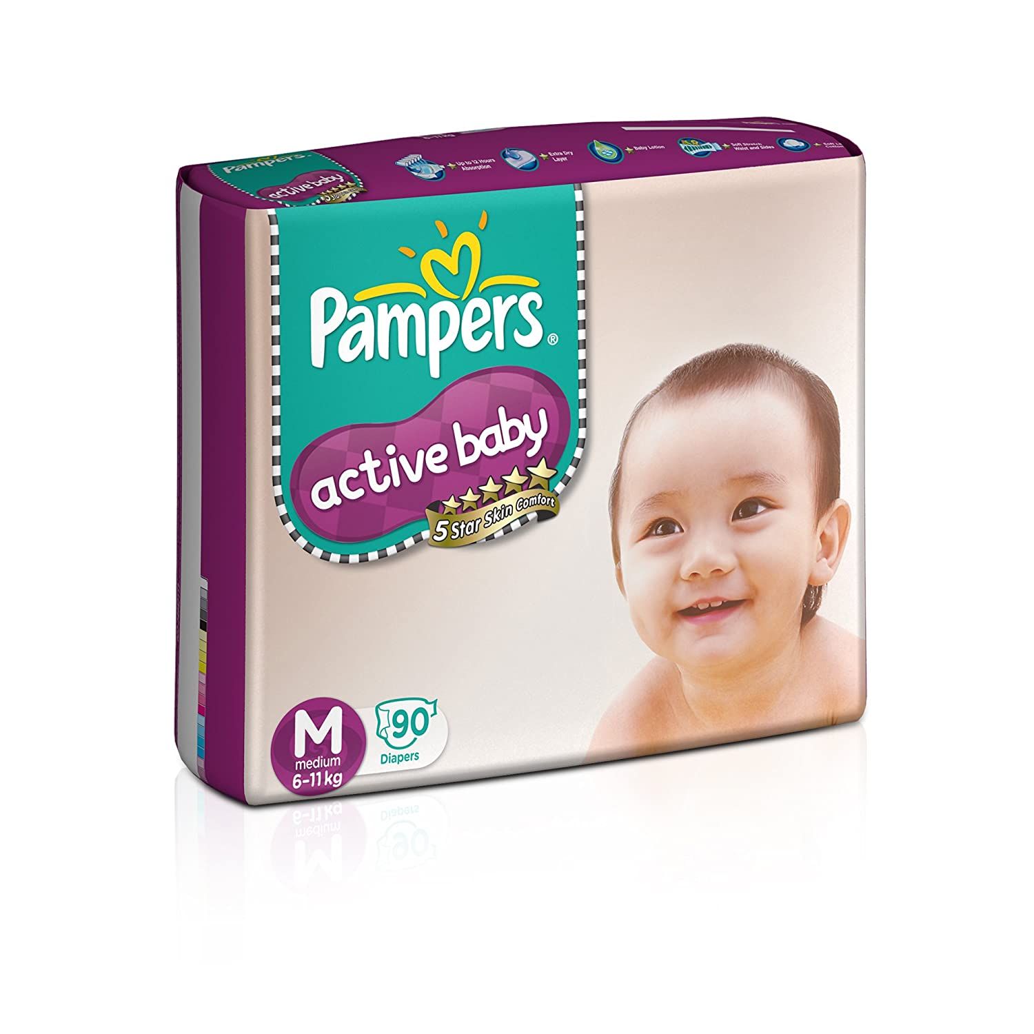 Pampers Active Baby Diapers - M, 90pcs