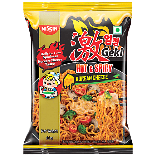 Nissin Geki Hot & Spicy Instant Noodles - Korean Cheese Flavoured, 80g