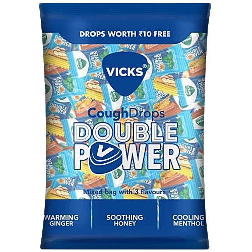 Vicks Double Power Cough Drops Pouch, 2.7g (Set of 65)
