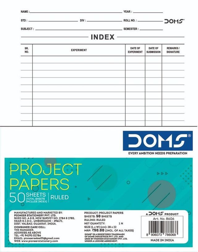 Doms High Quality Paper Ruled Sheets - White, 50 Sheets
