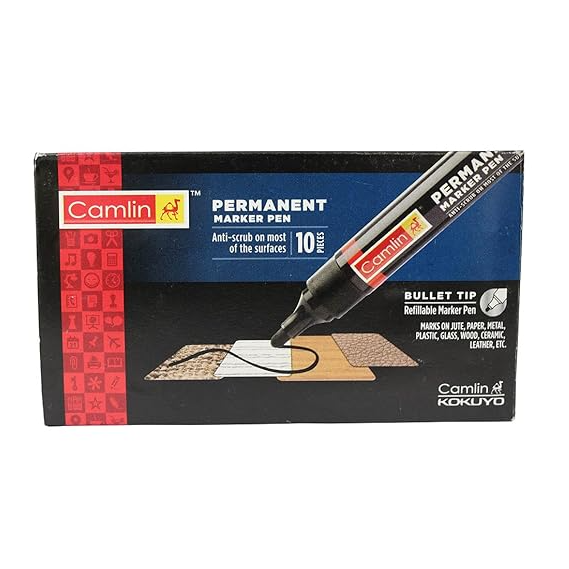 Camlin Kokuyo Fine Tip Parmanent Marker - Black, 10pcs
