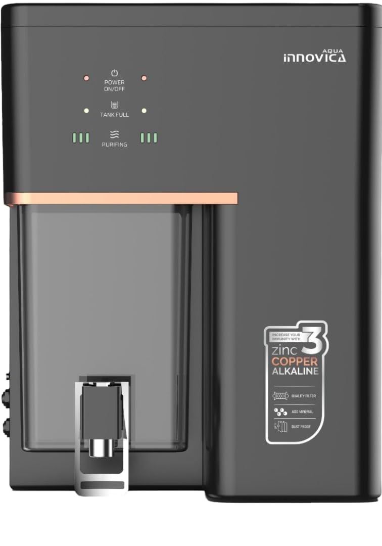 Nile Aqua | Innovica | Alkaline + Copper + RO + LED UV + Zinc + TDS | Water Purifier (10L, Mirror Black)