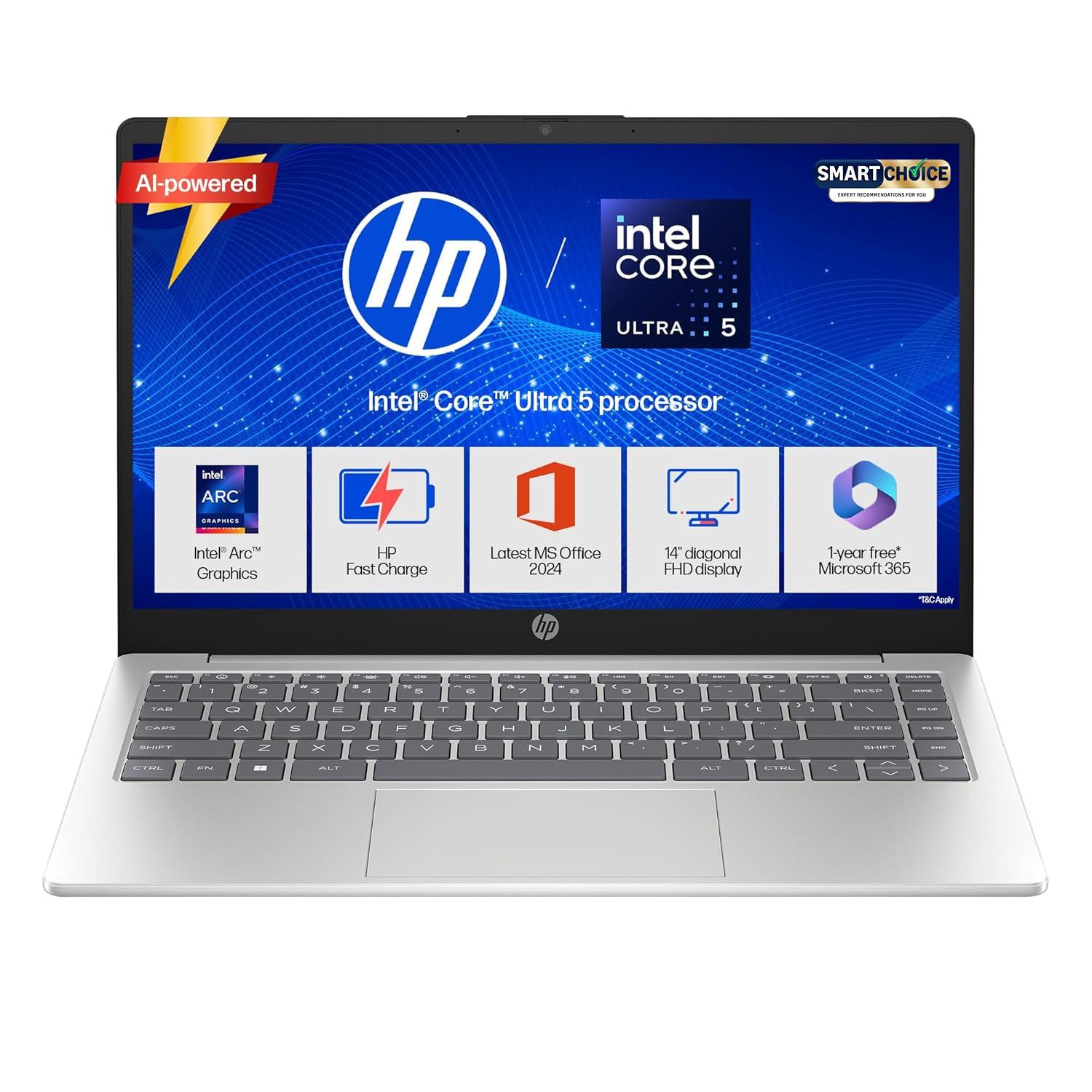 HP | 14  Micro Edge | Full HD AI Laptop (14 inch, 1.4kg, Intel Core Ultra, 24GB, 1TB, Silver)