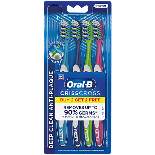 Oral B Criss Cross Toothbrush - Medium, 4pcs (Buy 2 Get 2 Free)