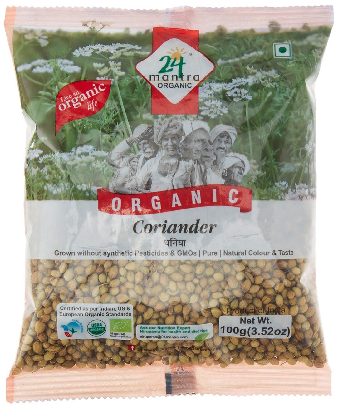 24 Mantra Organic Coriander Pouch - Whole, 100g
