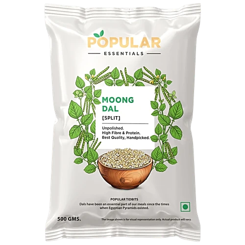 Popular Essentials Yellow Moong Dal Pouch - Split, 1kg