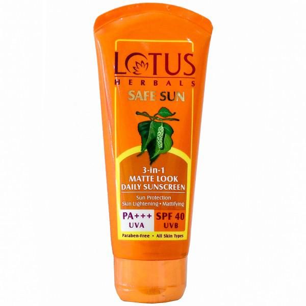 Lotus Herbals Safe Sun 3 In 1 Matte Look Daily Sun Screen Cream - SPF 40, 50g