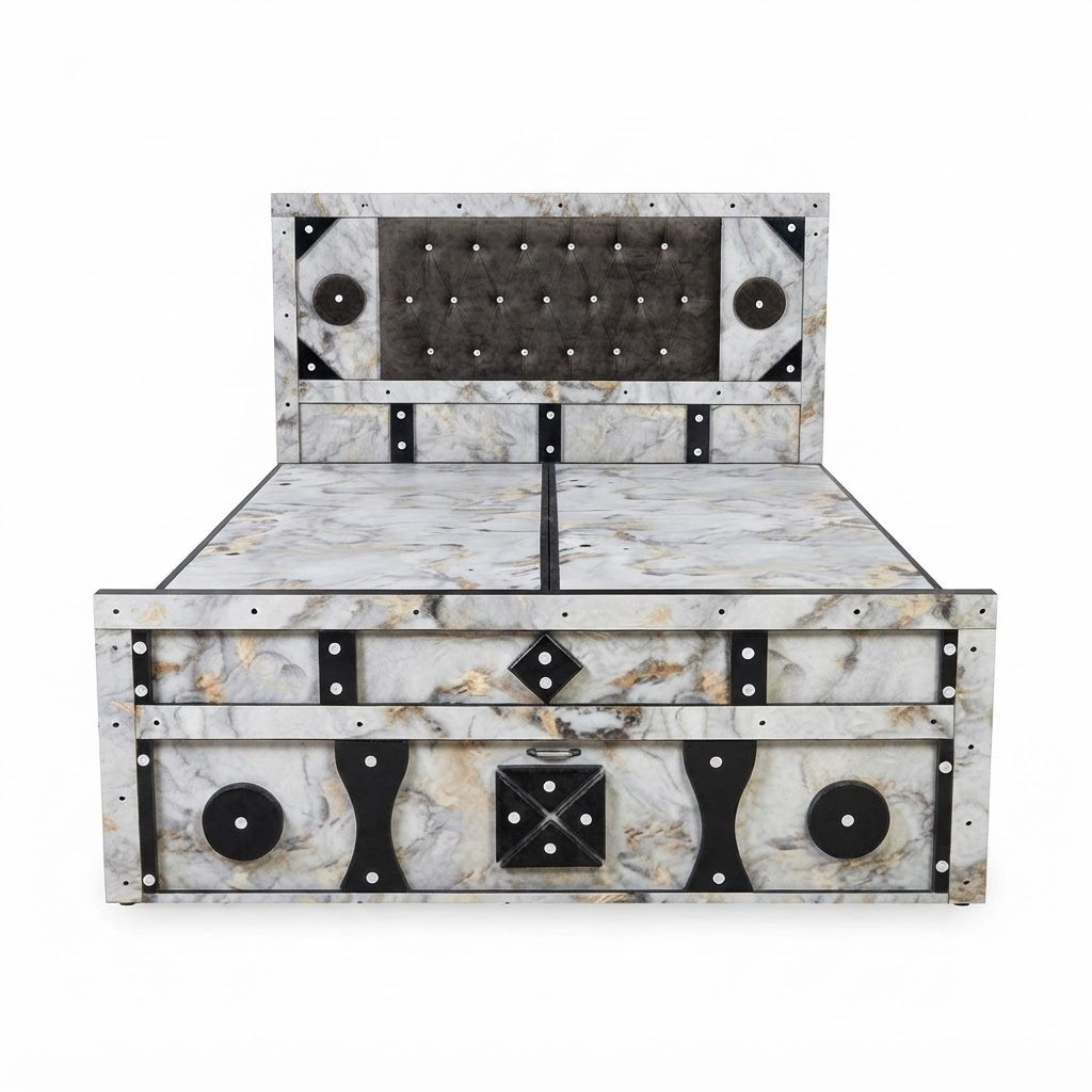 Marble Pattern | Tufted Headboard | Storage Bed (Double Size)