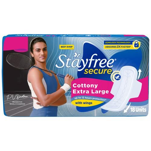 Stayfree Secure Cottony Soft Sanitary Pads - XL Wings, 18pcs