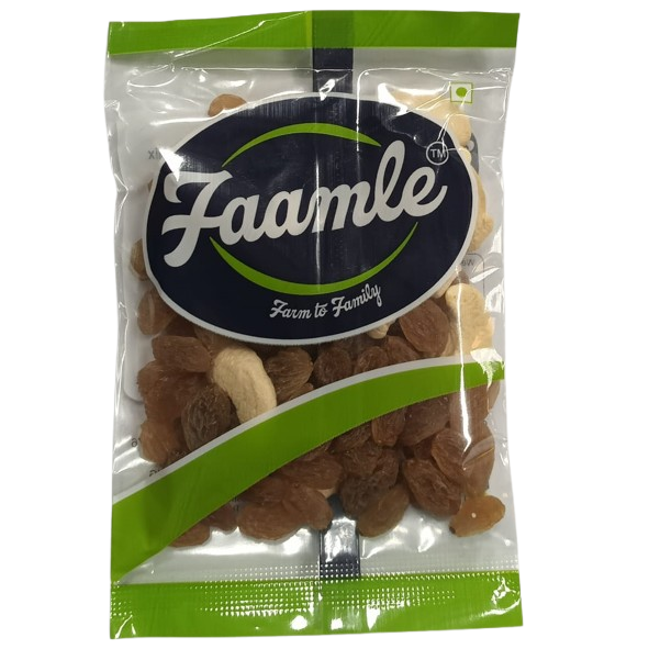Faamle Dry Fruits Mix Pouch - Cashew & Grapes, 50g