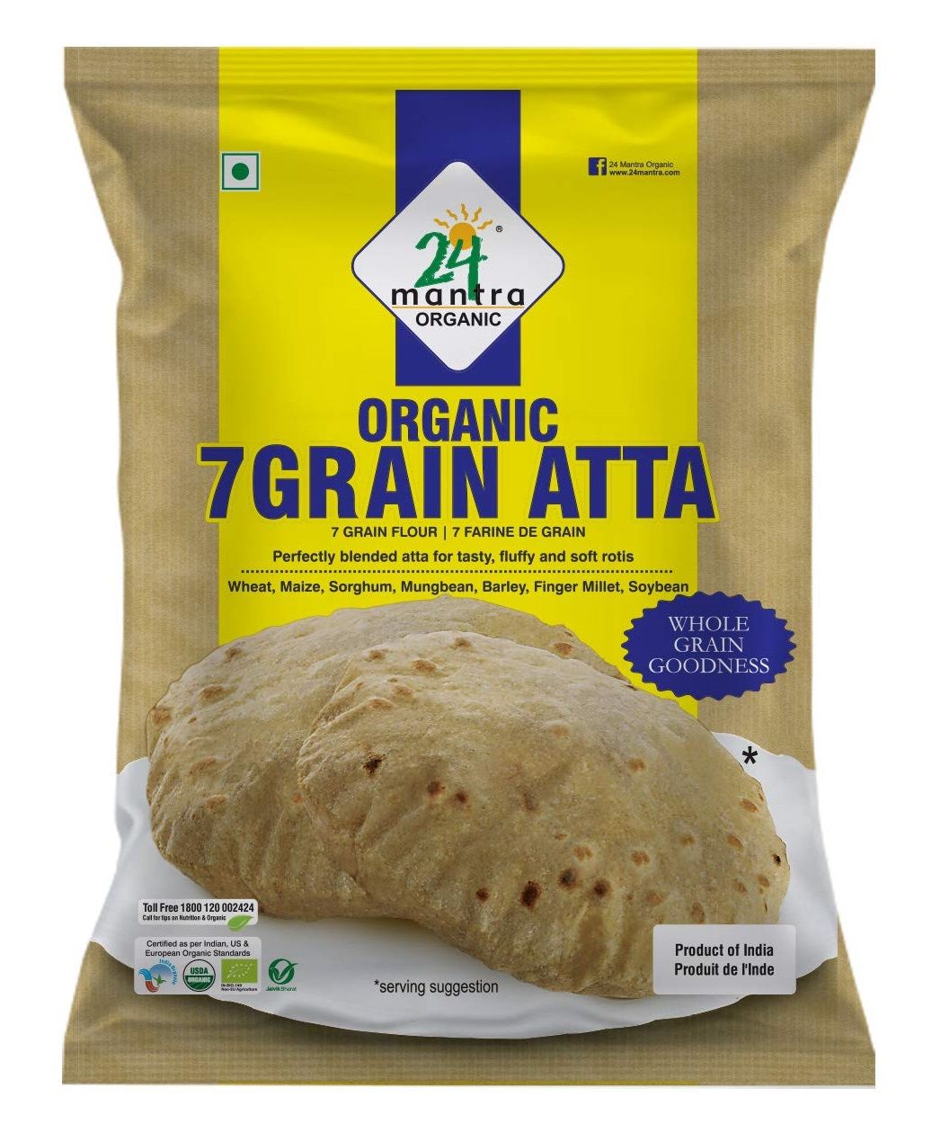 24 Mantra Organic 7 Grain Atta Pouch, 1kg