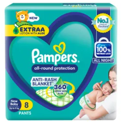 Pampers All Round Protection Baby Diaper Pants - New Born, 8pc