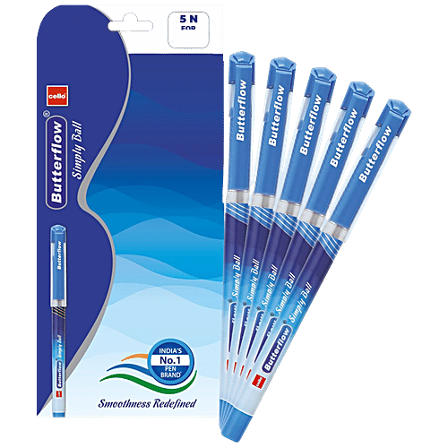 Cello Butter Flow Ball Point Pen - Blue, 5pcs