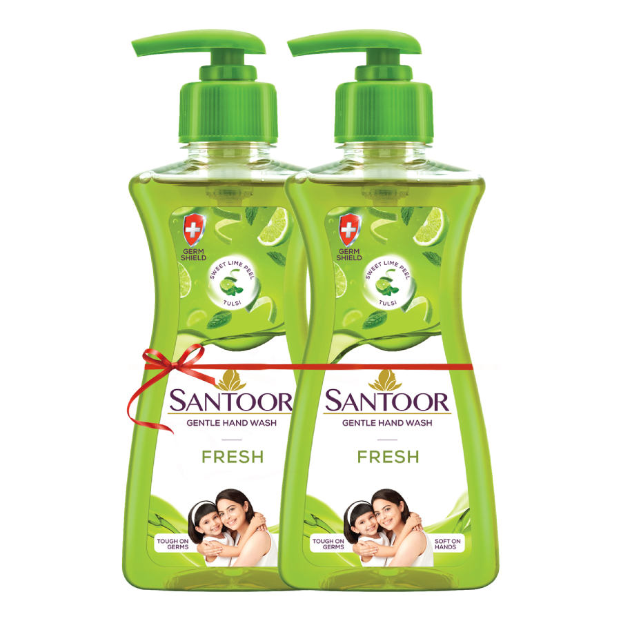 Santoor Hand Wash Pump - Sweet Lime & Tulsi, 200ml (Buy 1 Get 1 Free)