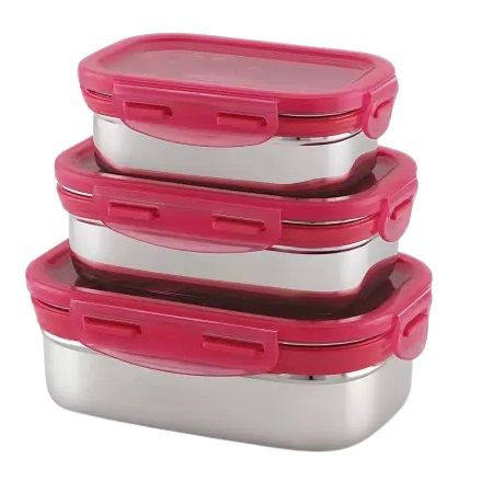 Amson Elegant Side Lock Steel Containers With Box (Set of 3)