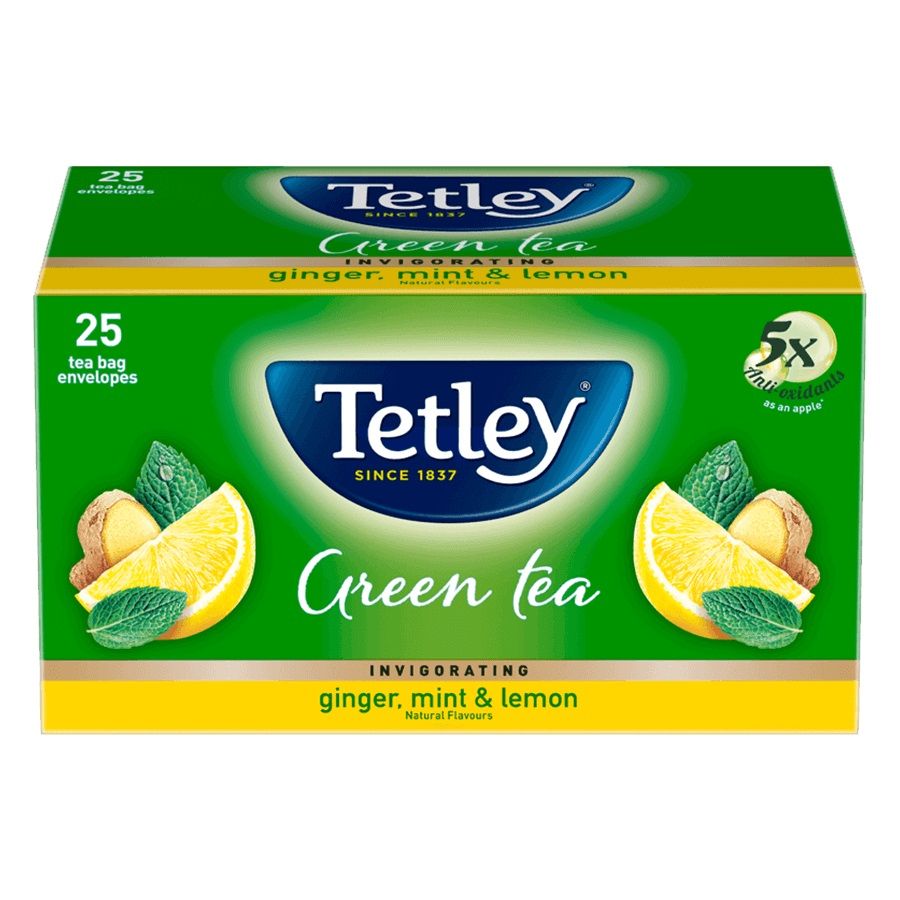 Tata Tetley Green Tea - Ginger, Mint & Lemon, 1.4g (Set of 25)