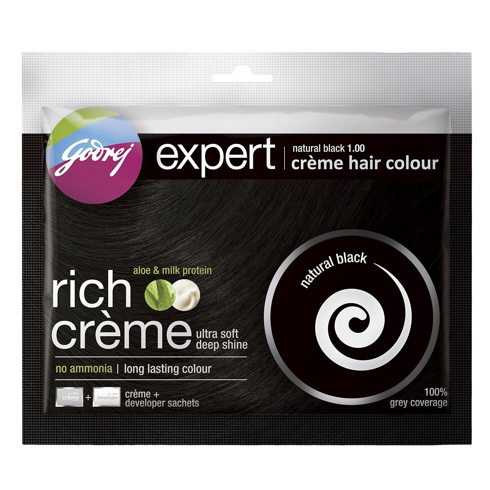 Godrej Expert Rich Creme Hair Colour - Shade 1 Natural Black, 20g + 20ml