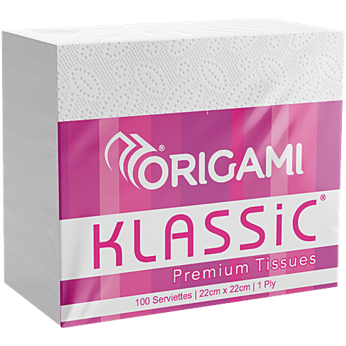 Origami Klassic Soft Premium Tissues - 1 Ply, 100 Sheets (27cm x 30cm)