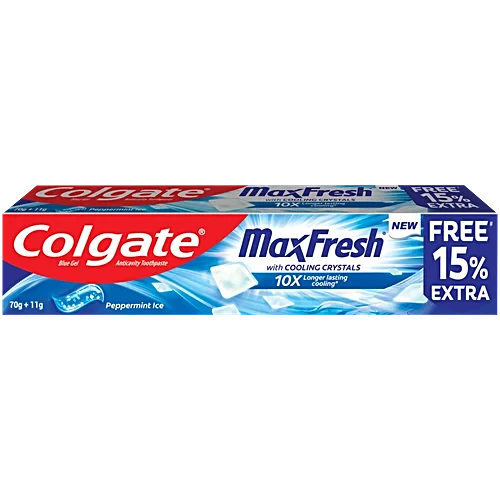 Colgate Maxfresh Blue Gel Toothpaste - Peppermint Ice, 81g (70g + 11g)