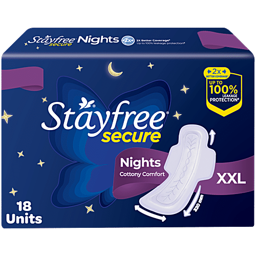Stayfree Secure Cottony Comfort Nights Sanitary Pads - XXL, 18pcs