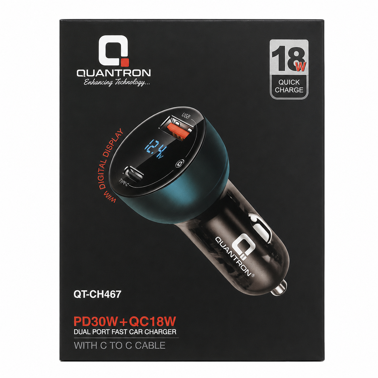 Quantron | QT-CH487 | Car Charger Dual Port Fast Charging with C to C Cable