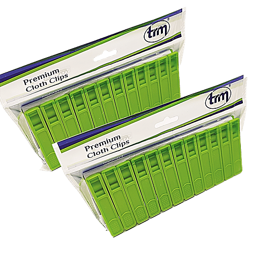 Trm Premium Plastic Hanging Cloth Drying Clips - Green, 24pc