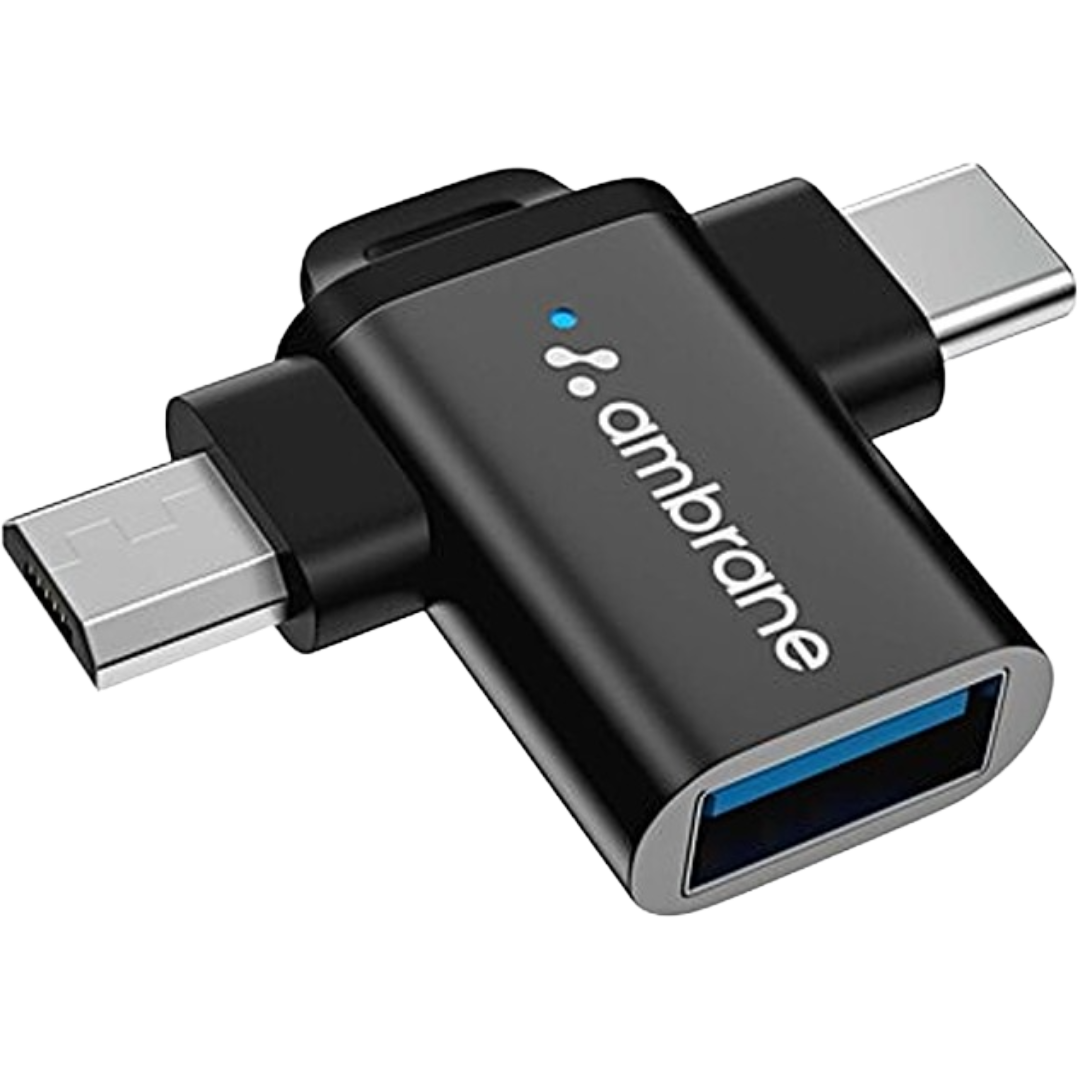 Ambrane 2 In 1 Single Port Adapter Male To Female - Grey, 1pc