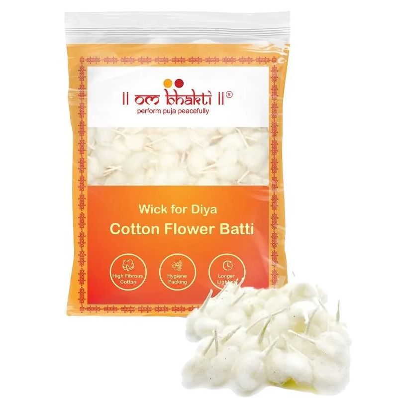 Om Bhakti Wick for Diya Batti - Pure Cotton Flower, 60pc