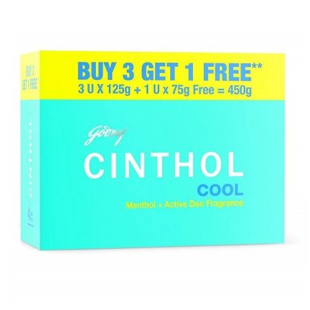 Cinthol Cool Soap, 125g (Buy 3 Get 1 (75g) Soap Free)