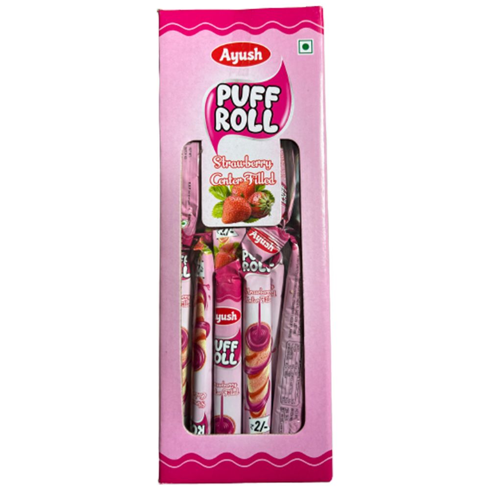 Ayush (Rs.2) Centre Filled Puff Roll Carton - Strawberry, 6g (50pcs)