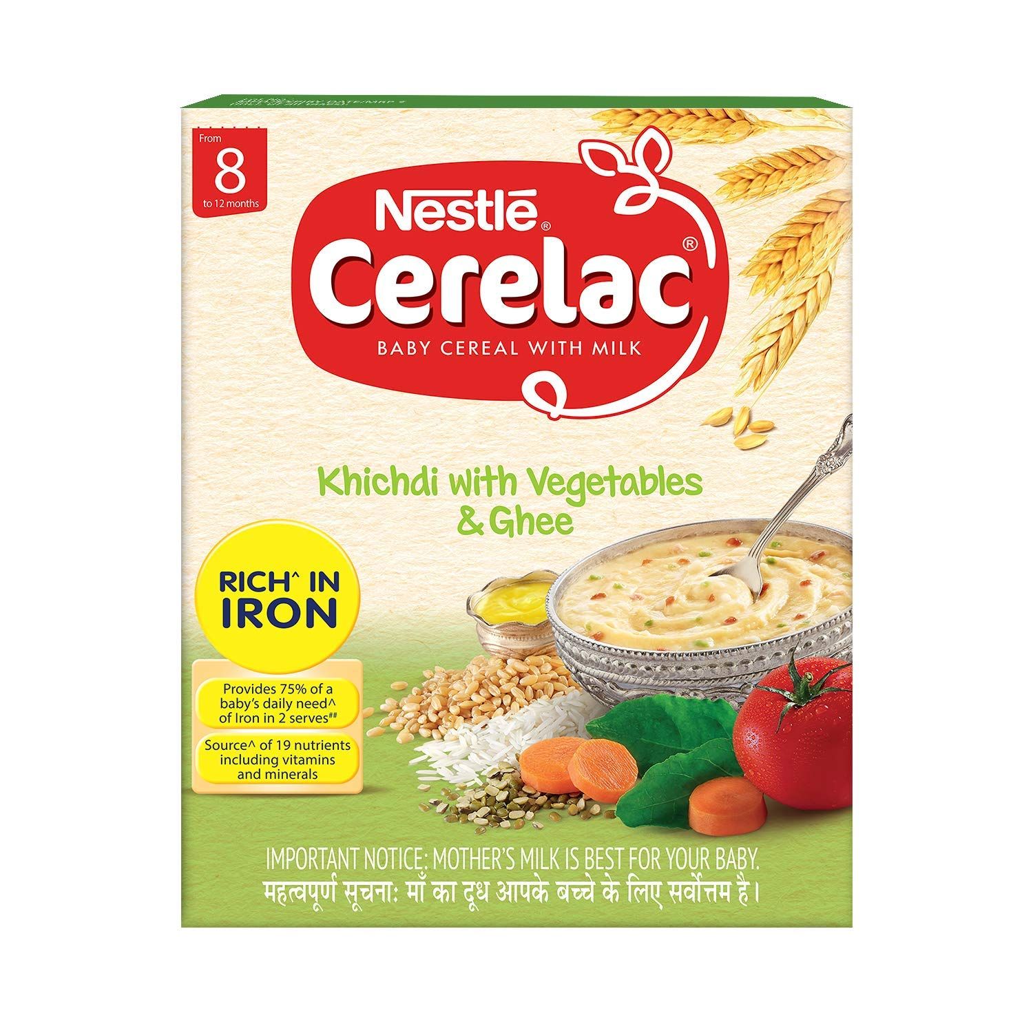 Nestle Cerelac Stage 2 From 8 Months Baby Cereal with Milk - Khichdi with Vegetables & Ghee, 300g