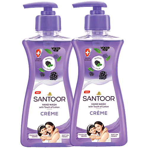 Santoor Creme Hand Wash - Berries & Tulsi, 200ml (Buy 1 Get 1 Free)