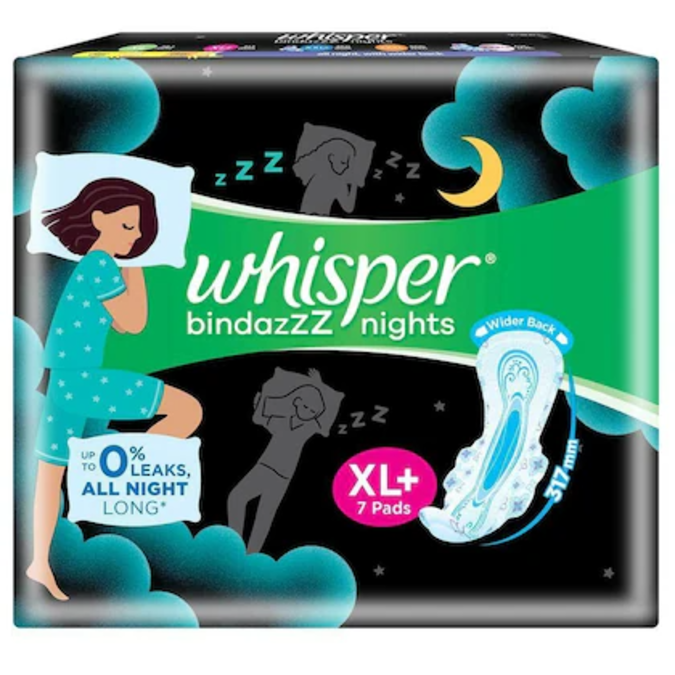 Whisper Bindazzz Nights Sanitary Pads - XL+, 7pc