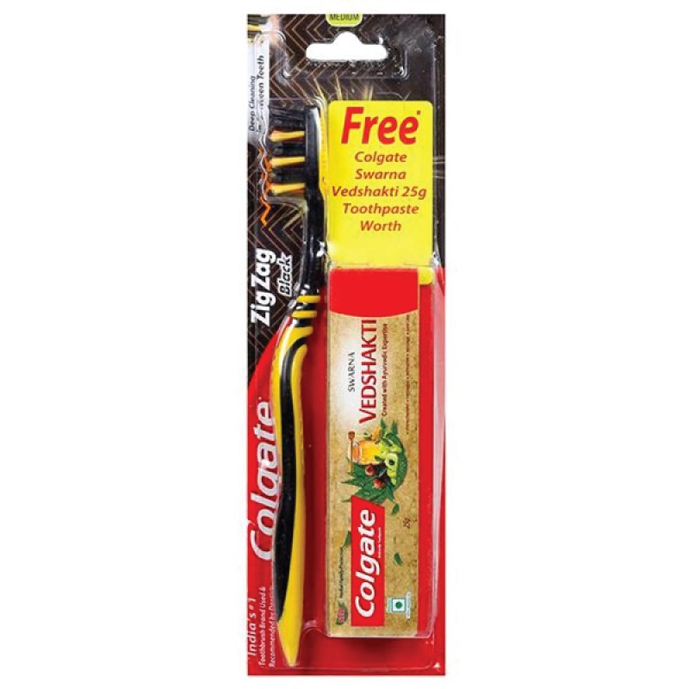 Colgate ZigZag Toothbrush - Soft (Free Colgate Swarna Vedshakti 25g Toothpaste Rs.10/- with Each Toothpaste)