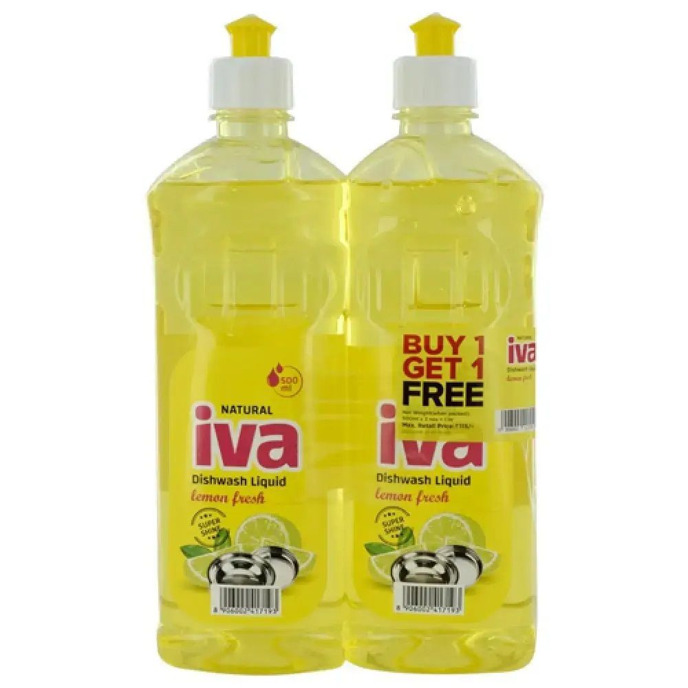 Iva Dishwash Liquid - Lemon Fresh, 500ml (Buy 1 Get 1 Free)