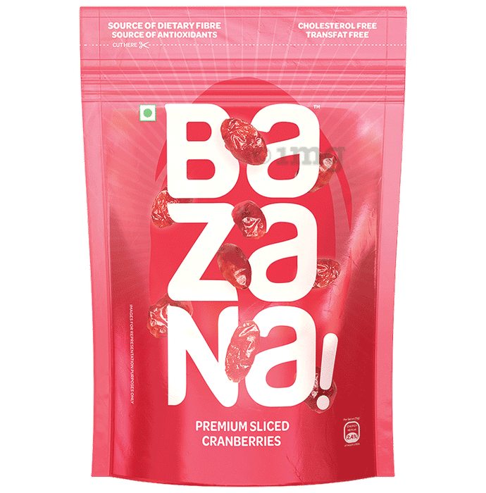 Bazana Premium Natural Dry Fruits Standy Pouch - Dried Sliced Cranberries, 215g