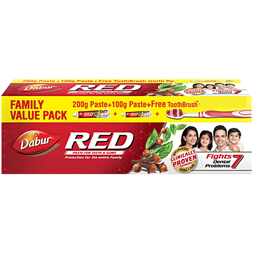 Dabur Red Toothpaste, 200g + 100g (Free Toothbrush Worth Rs.21/-)