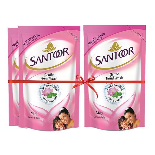Santoor Mild Hand Wash Refill - Lotus & Tulsi, 180ml (Buy 2 Get 1 Free)