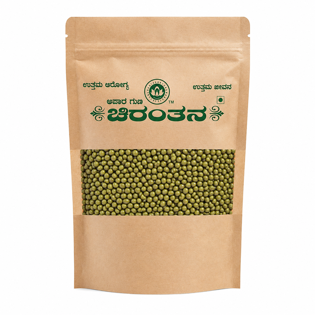 Chirantana Green Whole Moong Dal Standy Pouch, 1kg
