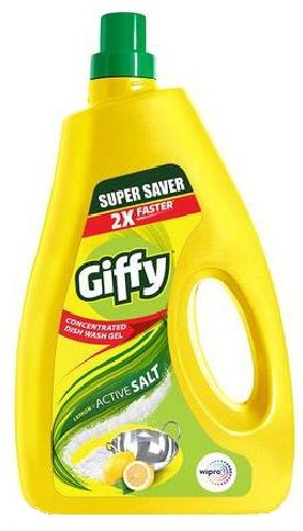 Giffy Yellow Dishwash Gel - Lemon & Active Salt, 750ml