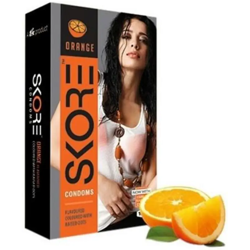 Skore Dotted & Coloured Condoms - Orange Flavoured, 10pc
